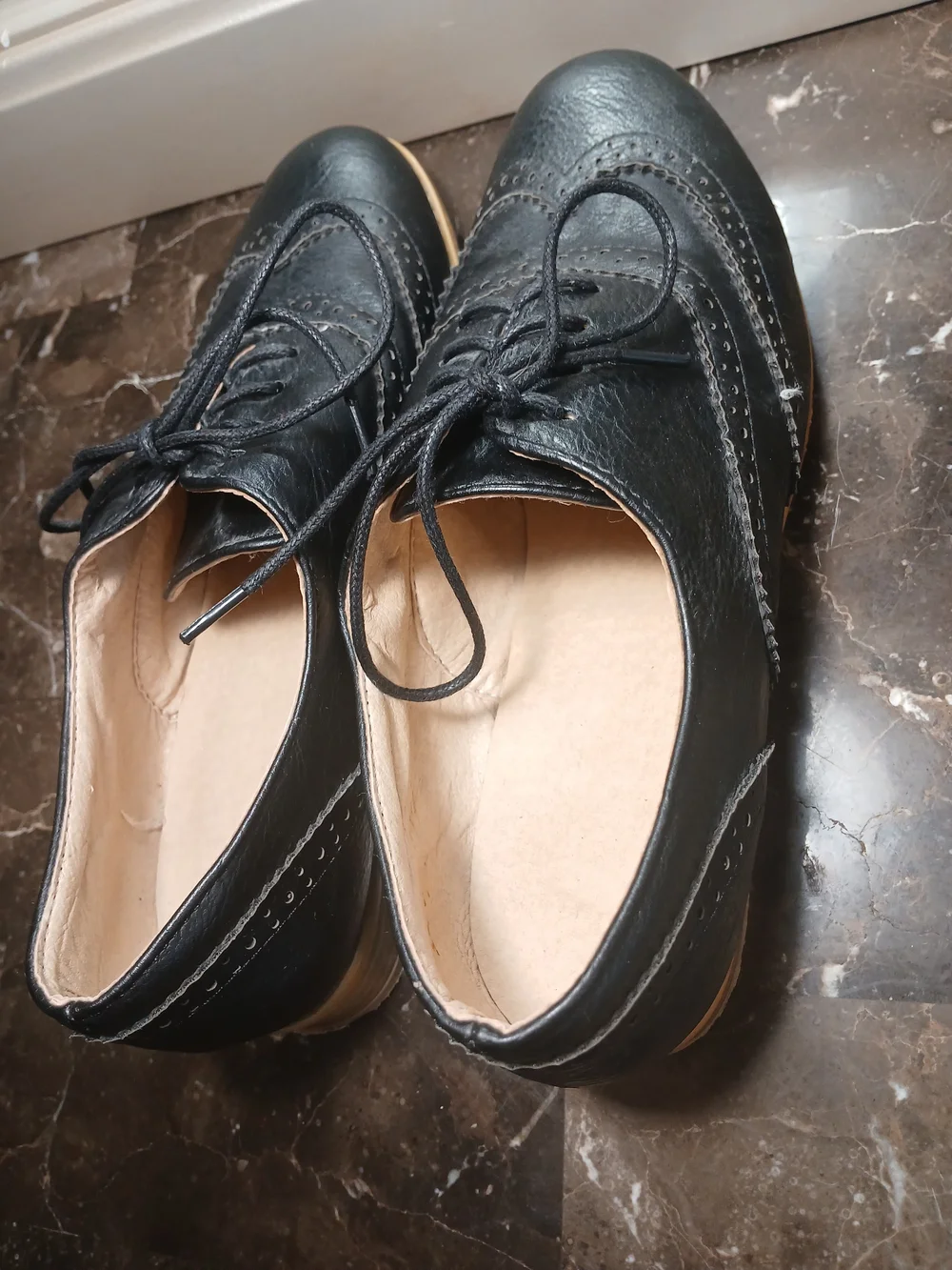 Black Leather Wingtip Lace-Up Oxfords